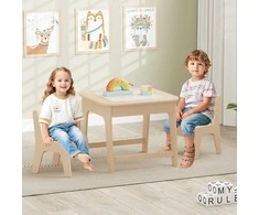Promotions Vaikiškas stalas su 2 kėdėmis, 60x60x49 cm, natūralios spalvos