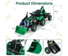 Promotions Elektrinis važiuojamas traktorius, 4-in-1 modelis su priekaba ir kaušu, žalias