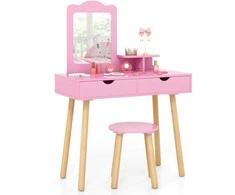 Promotions Vaikiškas tualetinis staliukas ir kėdutės komplektas, 71x33x99 cm, rožinis, su laikymo vieta