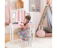Promotions Vaikiškas tualetinis staliukas su kėdute, 70x34x95 cm, balta, MDF