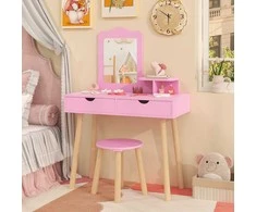 Promotions Vaikiškas tualetinis staliukas ir kėdutės komplektas, 71x33x99 cm, rožinis, su laikymo vieta