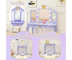 Promotions Vaikiškas tualetinis staliukas, 3 dalių sulankstomas veidrodis, reguliuojamas ryškumas, violetinis