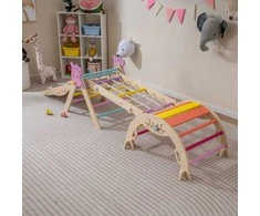 Promotions Vaikiškų laipiojimo žaislų rinkinys, sulankstomas medinis Montessori vidaus žaidimų kampelis, 66x53x58 cm, spalvingas