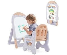 Promotions Vaikiškas stovimas piešimo molbertas su kėdute, 53x42x73-86 cm, violetinė ir rožinė