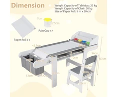 Promotions Vaikų meno stalas ir kėdžių komplektas su popieriaus ritiniu 135,9x45,7x67,3 cm pilka/balta