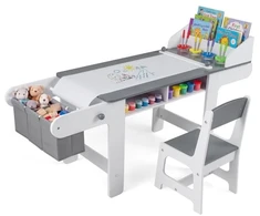 Promotions Vaikų meno stalas ir kėdžių komplektas su popieriaus ritiniu 135,9x45,7x67,3 cm pilka/balta