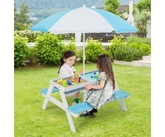 Promotions Vaikų pikniko stalas, 3-in-1 lauko vandens ir smėlio stalas, 92.7x86.4x49.5 cm, mėlynas