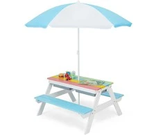 Promotions Vaikų pikniko stalas, 3-in-1 lauko vandens ir smėlio stalas, 92.7x86.4x49.5 cm, mėlynas