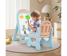 Promotions Vaikiška piešimo lenta su kėdute, 53x42x73-86 cm, mėlyna ir rožinė