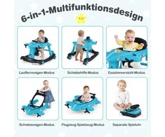 Promotions Vaikų vaikštynė 6-in-1 su ratukais, lėktuvo dizainas, 72,5x64x32 cm, mėlyna