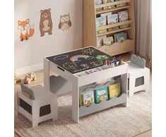 Promotions Vaikų veiklos stalas ir 2 kėdžių komplektas 66x63,5x48,3 cm baltas/pilkas