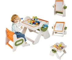 Promotions Vaikų veiklos stalas ir kėdžių komplektas, sulankstomas molbertas, 82.6x26.7x85.1 cm, oranžinė