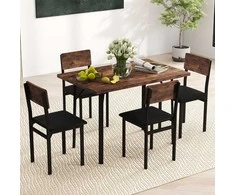 Promotions Valgomojo komplektas, 5 dalių industrinis stalas ir 4 dirbtinės odos kėdės, 110x70x75,5 cm, ruda ir juoda