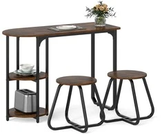 Promotions Valgomojo stalas su kėdėmis, 3 dalių industrinis, 110x45x78 cm, rudas, mediena ir metalas