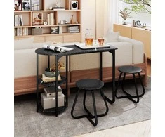 Promotions Valgomojo stalo komplektas, 3 dalių industrinis, 110x45x78 cm, juodas, mediena ir metalas