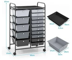 Promotions Vežimėlis su ratukais, 15 stalčių, 63,5x36,8x87,6 cm, baltas ir margas