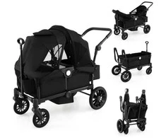 Promotions Vežimėlis, 2 vaikams, reguliuojama rankena, juoda