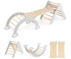 Promotions Vidaus laipiojimo rėmas, 4 viename Montessori laipiojimo trikampių rinkinys, 75x55x64 cm, pilkas
