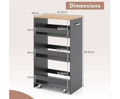 Promotions Virtuvės vežimėlis, 47,5x30x80,5 cm, pilka, su saugykla