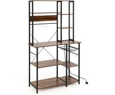 Promotions Virtuvinė lentyna, 6 pakopų pastatoma lentyna su elektros lizdu ir vieliniu krepšiu, 99x40x170 cm, ruda