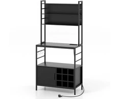 Promotions Virtuvinė lentyna su spintelė ir vyno laikikliu, 80x40x170 cm, juoda