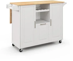 Promotions Virtuvinis salos vežimėlis 130x74x90 cm Baltos kaučiukmedžio medienos