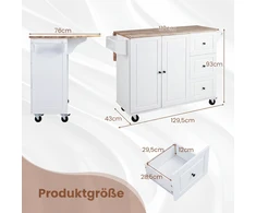 Promotions Virtuvinis vežimėlis 129,5x76x93 cm Baltas Saugykla