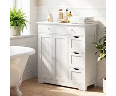 Promotions Vonios kambario grindų spintelė su 4 stalčiais ir 2 durelėmis 80x30,5x81,3 cm balta