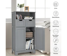 Promotions Vonios kambario grindų spintelė su atvira lentyna ir 2 stalčiais 60x30x109 cm juoda