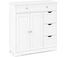 Promotions Vonios kambario grindų spintelė su 4 stalčiais ir 2 durelėmis 80x30,5x81,3 cm balta