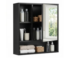 Promotions Vonios kambario sieninė spintelė 55x16x61 cm juoda reguliuojamos lentynos