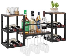 Promotions Sieninis vyno laikiklis, 8 butelių laikiklis su stiklo laikikliu ir atvira lentyna, metalas, ruda