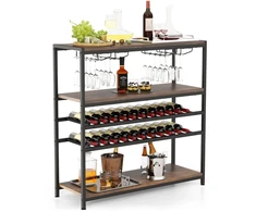 Promotions Vyno lentyna-stalas 5 aukštų su stiklo laikikliu 101.6x35.6x101.6 cm, kaimiškos rudos spalvos