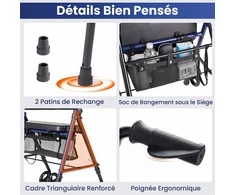 Promotions Walker sulankstomas, 4 ratukai, reguliuojamo aukščio, 59x64x75,5-93 cm, mėlynas, metalas