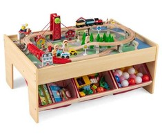 Promotions Medinis traukinių rinkinys su stalu, 91,4x63,5x39,4 cm, raudonas