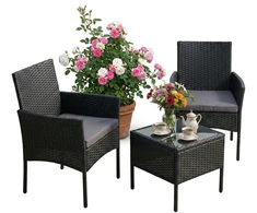 Lauko baldų komplektas Relaxdays 3 dalių rotango sodo komplektas