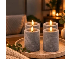 Relaxdays 4 LED žvakių rinkinys, betono imitacijos apdaila, mirganti liepsna, su laikmačiu, pilkas plastikas