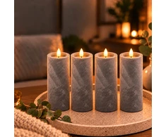 Relaxdays 4 LED žvakių rinkinys, betono imitacijos apdaila, mirganti liepsna, su laikmačiu, pilkas plastikas