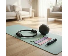 Relaxdays 6 dalių Pilates rinkinys: žiedas, kamuolys, juostos