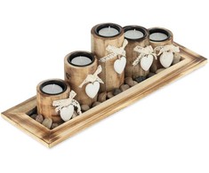 Relaxdays Arbatinių žvakių laikiklių rinkinys, 13.5x39.5x13 cm, ruda, balta