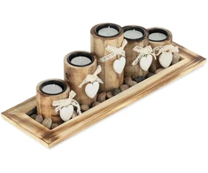Relaxdays Arbatinių žvakių laikiklių rinkinys, 13.5x39.5x13 cm, ruda, balta