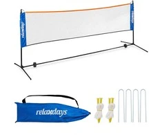 Relaxdays Badmintono tinklas 105x310x103 cm juodas mėlynas oranžinis, reguliuojamo aukščio