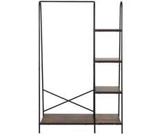 Relaxdays Drabužių kabykla 160x100x40 cm ruda juoda, metalinės lentynos su medžio imitacija