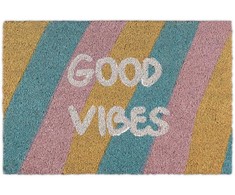 Kodustaar Spalvingas dryžuotas durų kilimėlis „Good vibes“