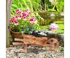 Relaxdays Gėlių vazonas, medinis karutis, 19x47x15 cm, natūralios spalvos