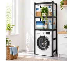 Relaxdays Juoda skalbimo mašinos lentyna, plienas ir MDF, iki 200 kg