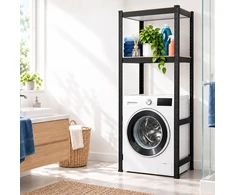 Relaxdays Juoda skalbimo mašinos lentyna, plienas ir MDF, iki 200 kg