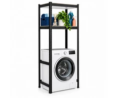 Relaxdays Juoda skalbimo mašinos lentyna, plienas ir MDF, iki 200 kg
