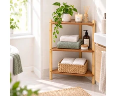 Relaxdays Kampinė lentyna iš bambuko ir MDF, trikampė, laisvai stovinti svetainei