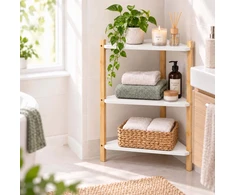 Relaxdays Kampinė lentyna iš bambuko ir MDF, trikampė, laisvai stovinti svetainei